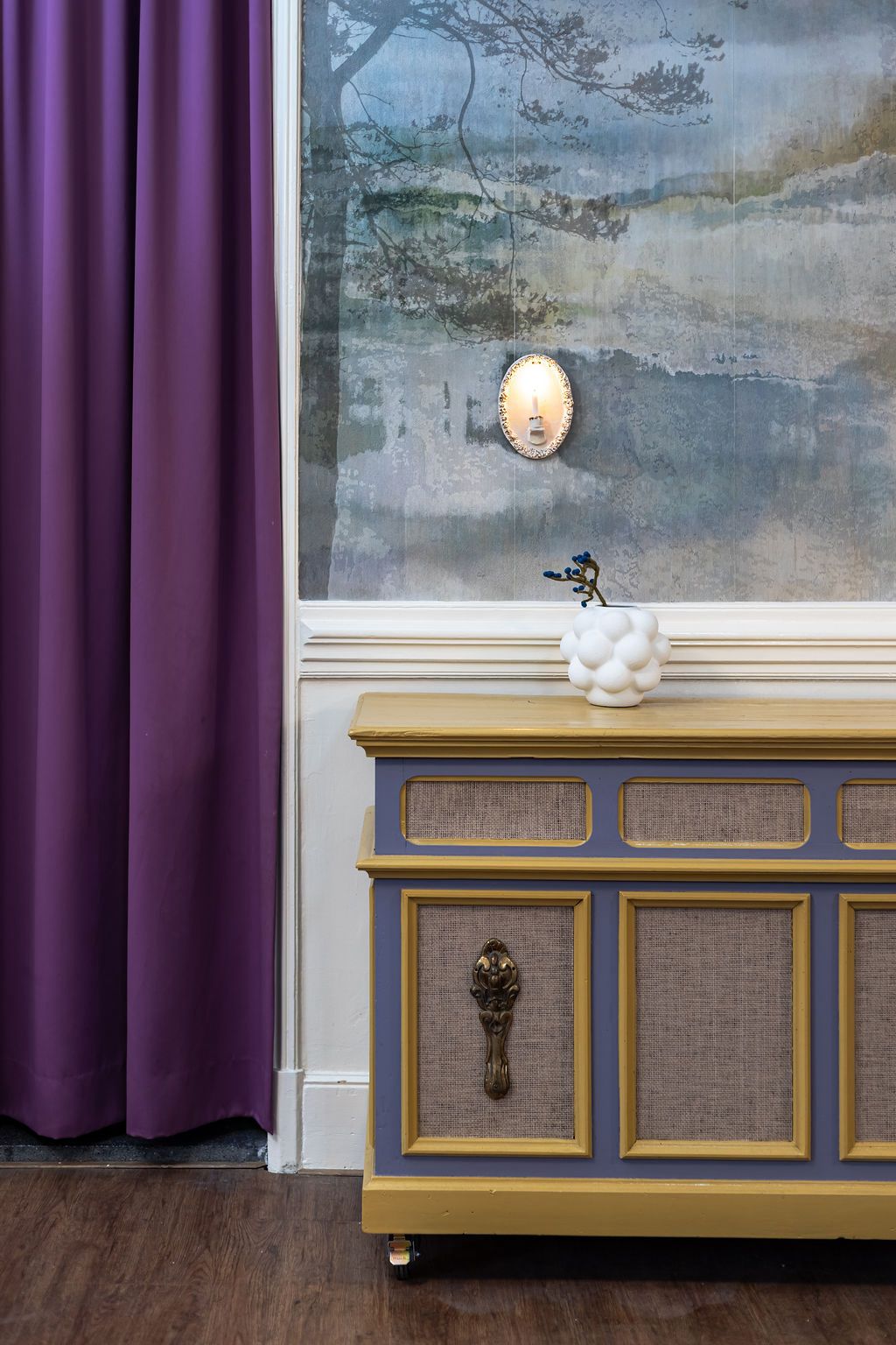 Meeting space with statement wallpaper